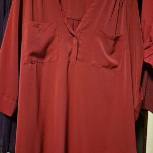 Torrid Deep Red V-Neck Blouse with Pockets
